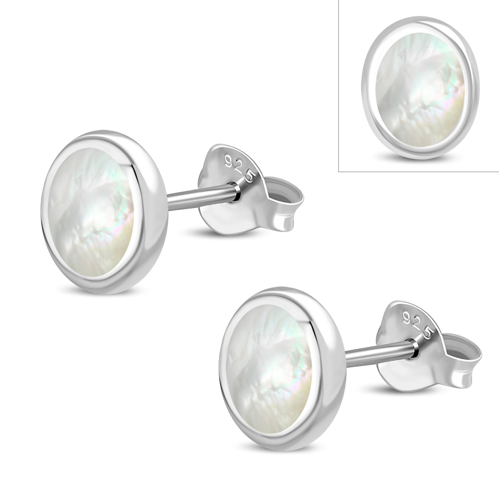  Mother of Pearl Oval Stud Silver Earrings - e359